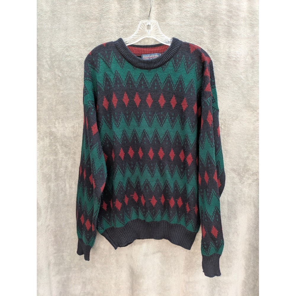 Claybrooke Sweater Mens Large Vintage Argyle Crewneck Wool Blend Made in Italy‎